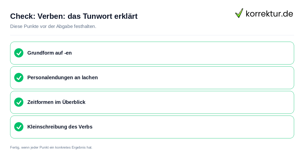 Check: Verben: das Tunwort erklärt Verben: das Tunwort erklärt: Prüfliste mit vier Punkten
