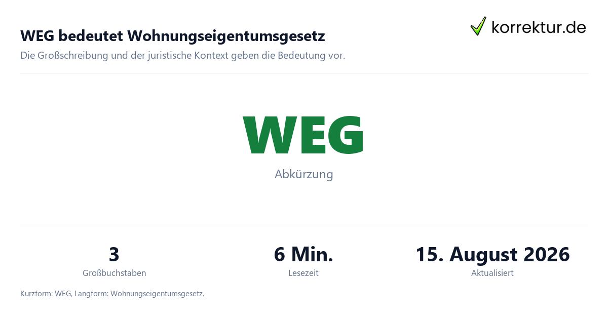WEG bedeutet Wohnungseigentumsgesetz Was bedeutet die Abkürzung WEG? Infografik zur Bedeutung Wohnungseigentumsgesetz