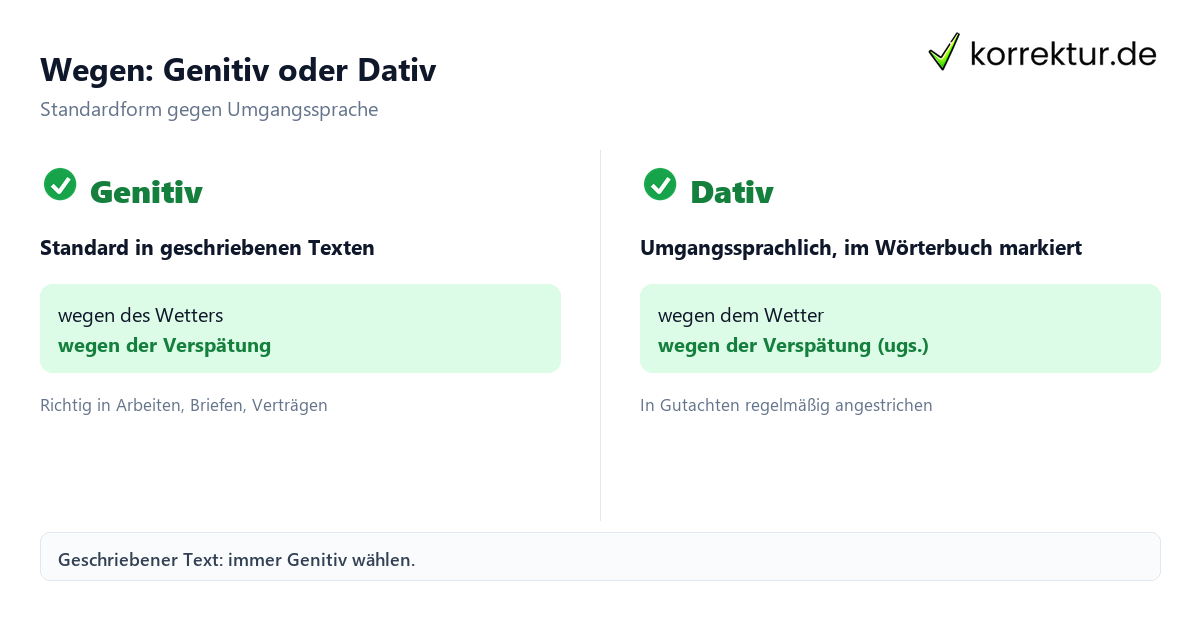 wegen Dativ oder Genitiv wegen Dativ oder Genitiv