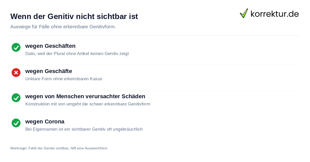 Wenn der Genitiv nicht sichtbar ist Wegen dem oder wegen des: Sonderfälle ohne erkennbaren Genitiv