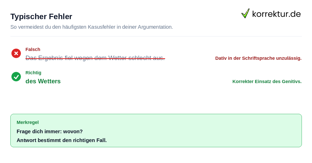 Typischer Fehler Rotstiftrichtung: Wegen mit Genitiv oder Dativ korrigieren