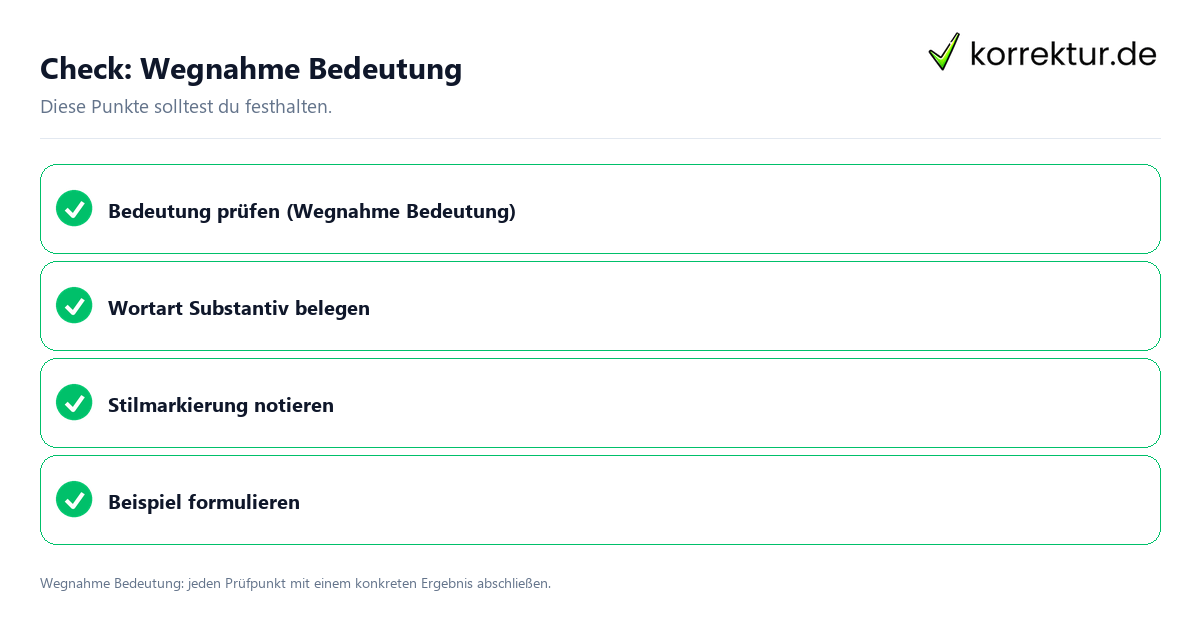 Wegnahme Bedeutung mit einer themenspezifischen Checkliste