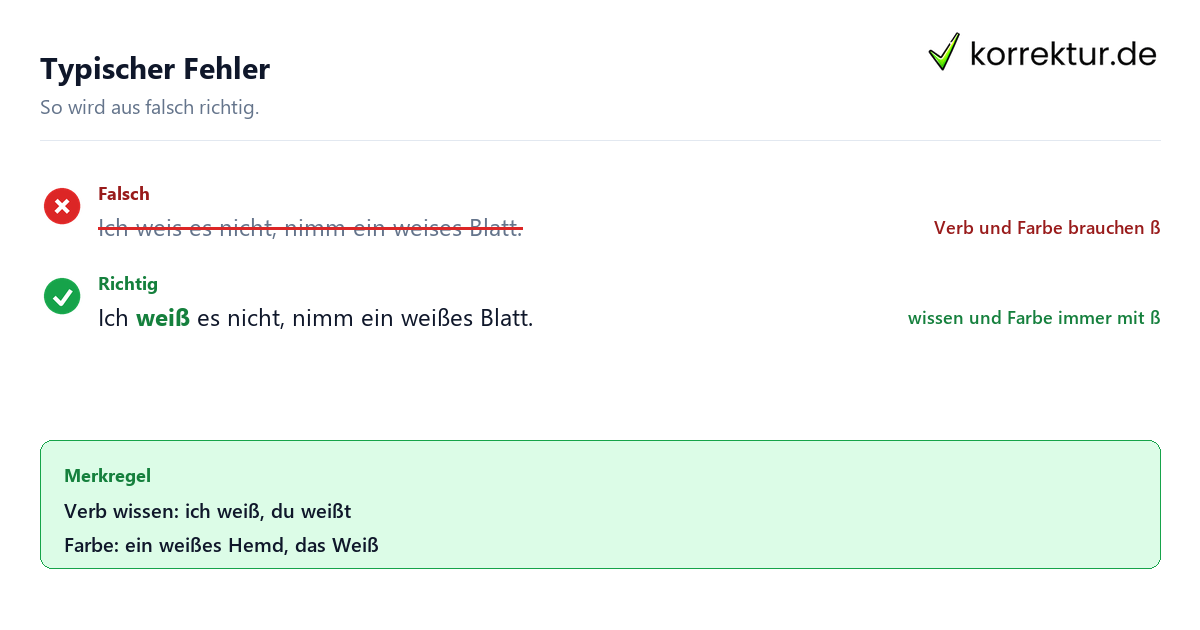 Typischer Fehler weis oder weiß Beispielsatz mit Korrektur