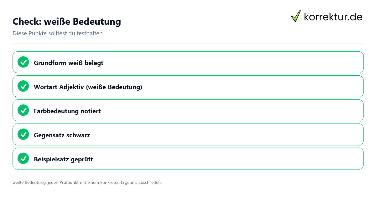 Weiße Bedeutung mit einer themenspezifischen Checkliste