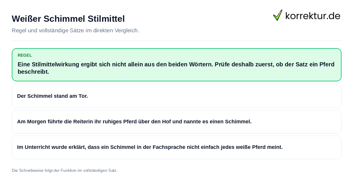 Konkrete Regel und vollständige Beispielsätze zu Weißer Schimmel Stilmittel