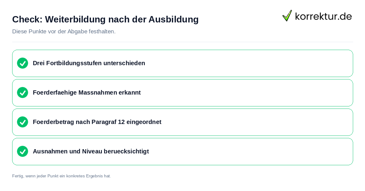 Check: Weiterbildung nach der Ausbildung Weiterbildung nach der Ausbildung: Prüfliste mit vier Punkten