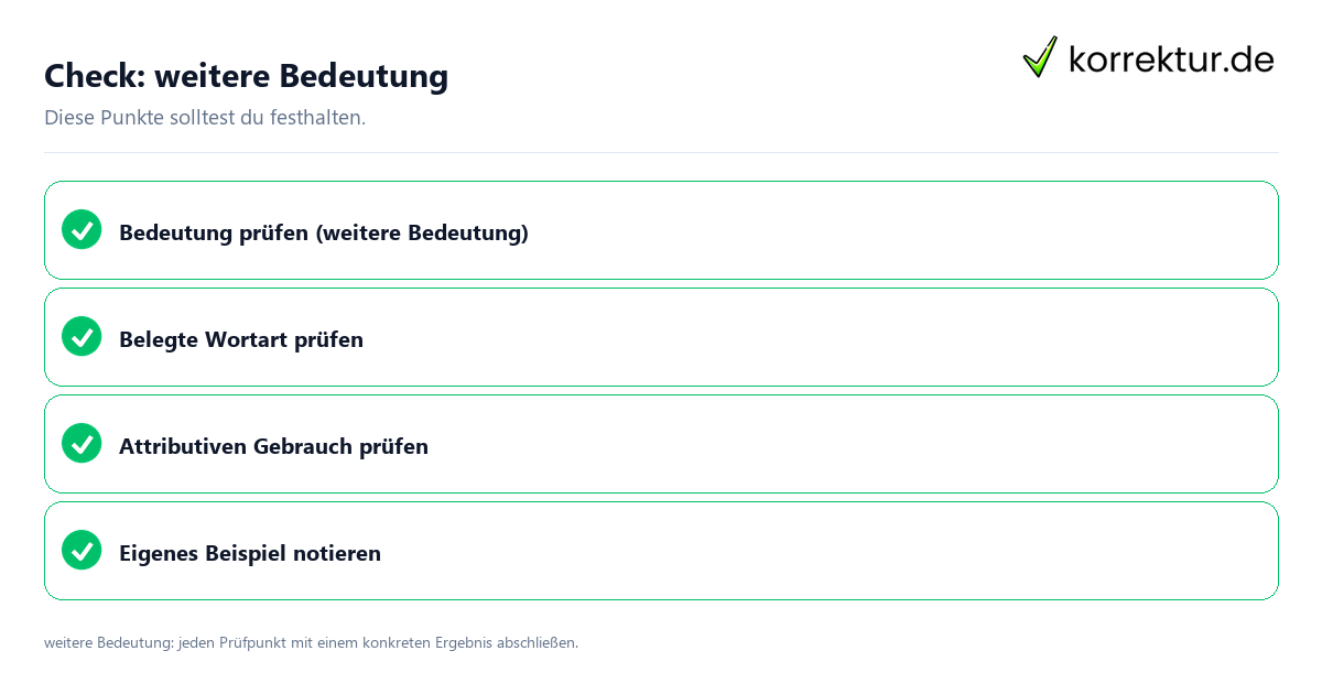 Check: weitere Bedeutung Weitere Bedeutung mit einer themenspezifischen Checkliste