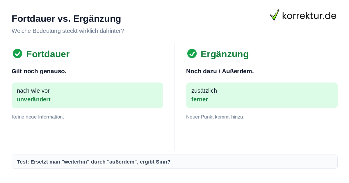 Synonym für weiterhin: Unterschied zwischen Dauer und Ergänzung