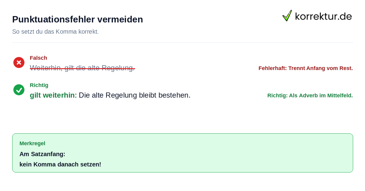 Rotstift Check: Richtiges Setzen des Kommas bei weiterhin