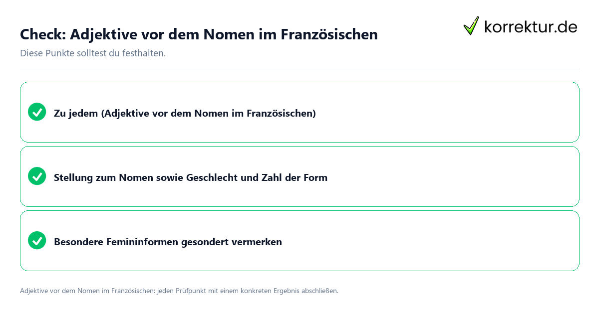 Adjektive vor dem Nomen im Französischen mit einer themenspezifischen Checkliste