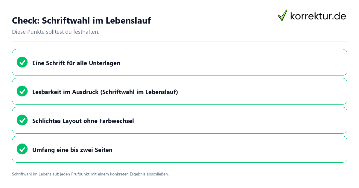 Schriftwahl im Lebenslauf mit einer themenspezifischen Checkliste