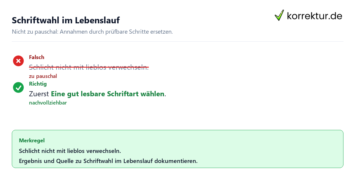 Schriftwahl im Lebenslauf Ungeeignete und belastbare Vorgehensweise bei Schriftwahl im Lebenslauf
