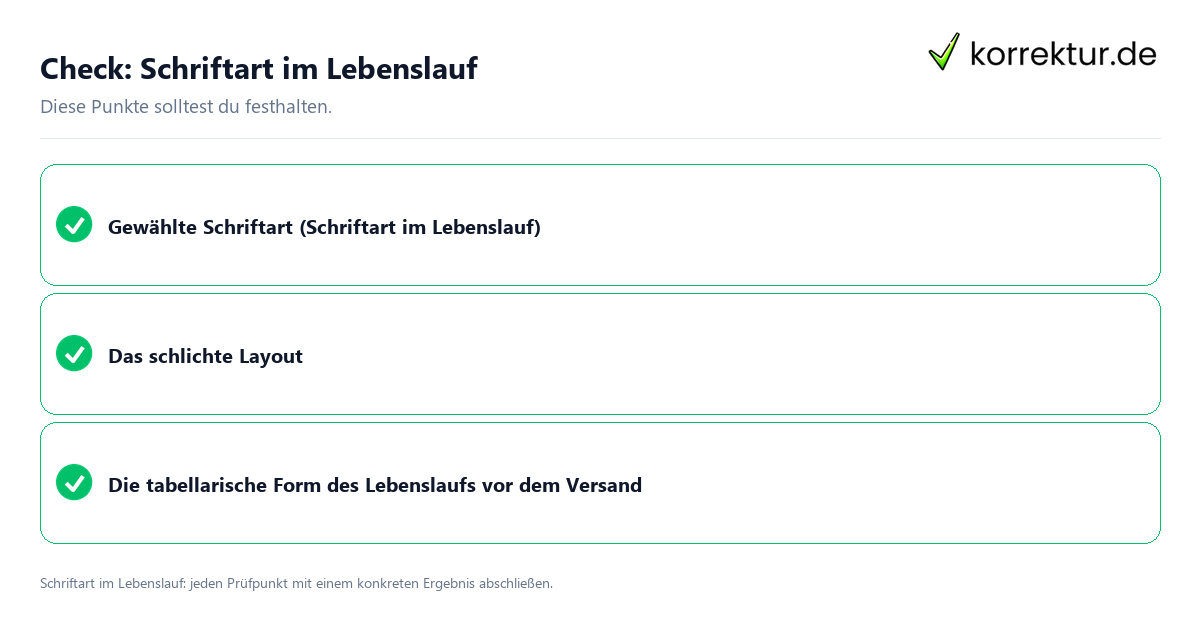 Check: Schriftart im Lebenslauf Schriftart im Lebenslauf mit einer themenspezifischen Checkliste