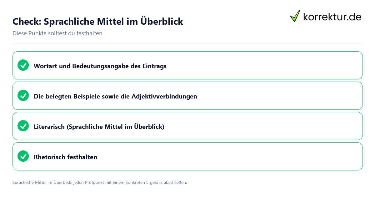 Sprachliche Mittel im Überblick mit einer themenspezifischen Checkliste