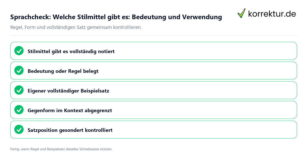Sprachcheck: Welche Stilmittel gibt es: Bedeutung und Verwendung Konkreter Sprachcheck zu Welche Stilmittel gibt es: Bedeutung und Verwendung mit Regel und vollständigem Beispielsatz