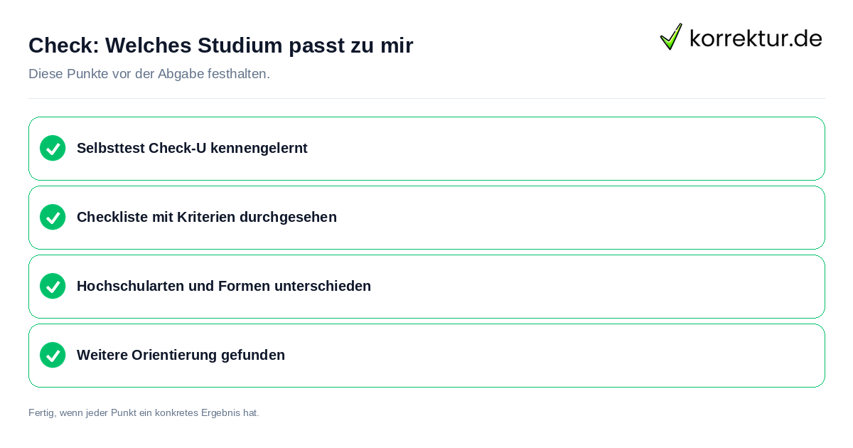 Check: Welches Studium passt zu mir Welches Studium passt zu mir: Prüfliste mit vier Punkten