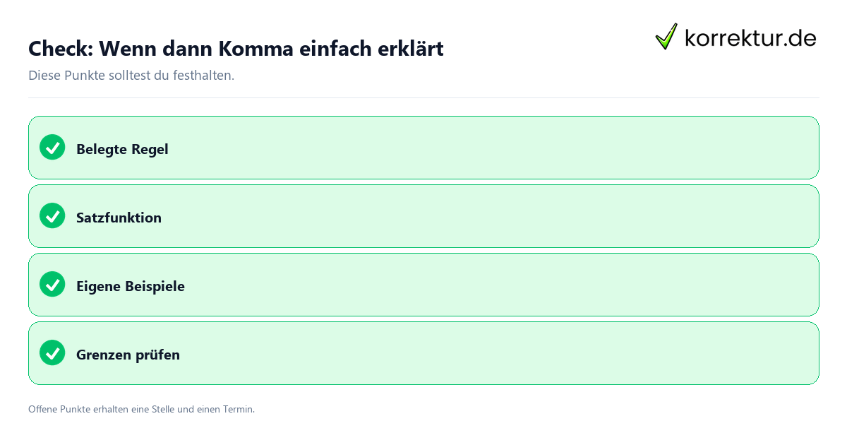 Wenn dann Komma einfach erklärt mit Checkliste für Unterlagen und nächste Schritte