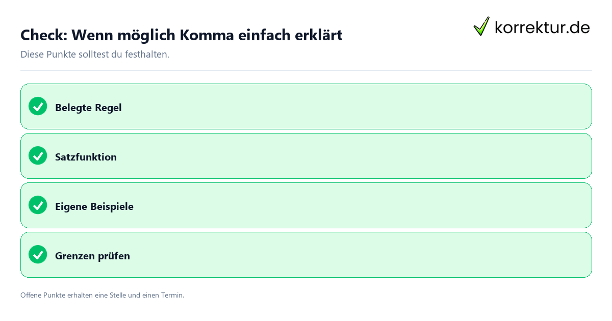Wenn möglich Komma einfach erklärt mit Checkliste für Unterlagen und nächste Schritte