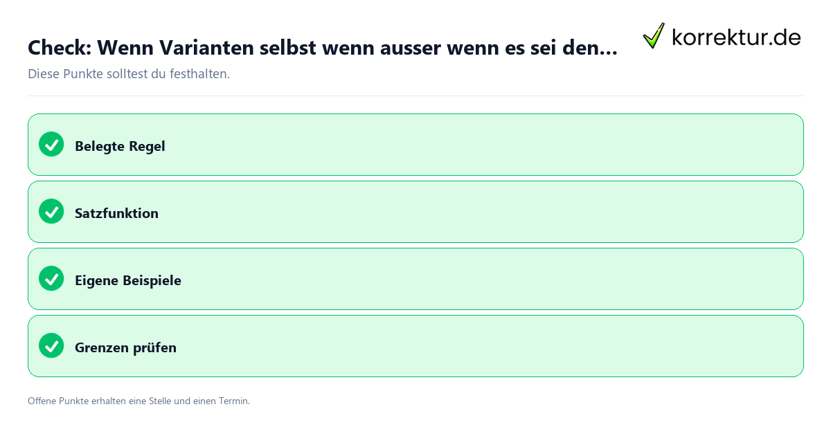 Wenn Varianten selbst wenn ausser wenn es sei denn sonst andernfalls einfach erklärt mit Checkliste für Unterlagen und nächste Schritte