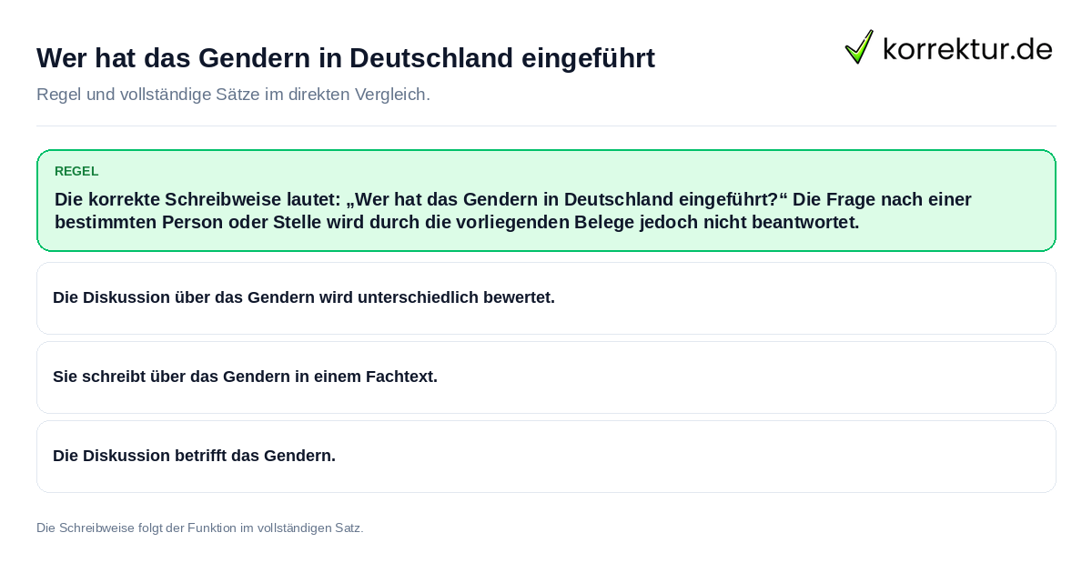Konkrete Regel und vollständige Beispielsätze zu Wer hat das Gendern in Deutschland eingeführt