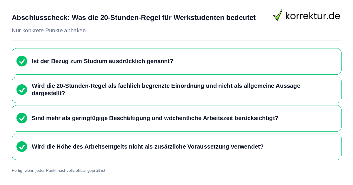 Abschlusscheck: Was die 20-Stunden-Regel für Werkstudenten bedeutet Konkreter Abschlusscheck zu Was die 20-Stunden-Regel für Werkstudenten bedeutet