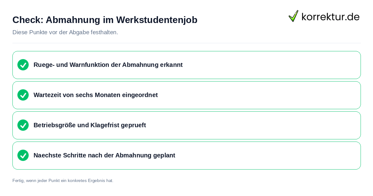 Abmahnung im Werkstudentenjob: Prüfliste mit vier Punkten