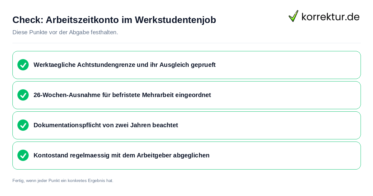 Arbeitszeitkonto im Werkstudentenjob: Prüfliste mit vier Punkten