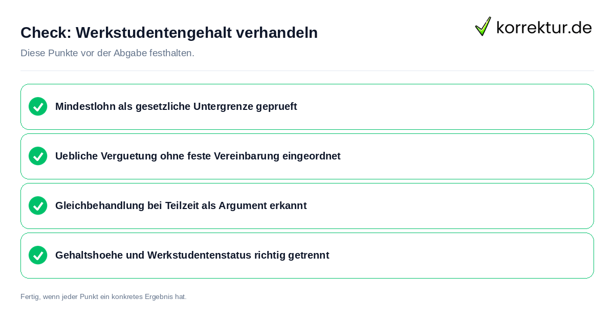 Werkstudentengehalt verhandeln: Prüfliste mit vier Punkten
