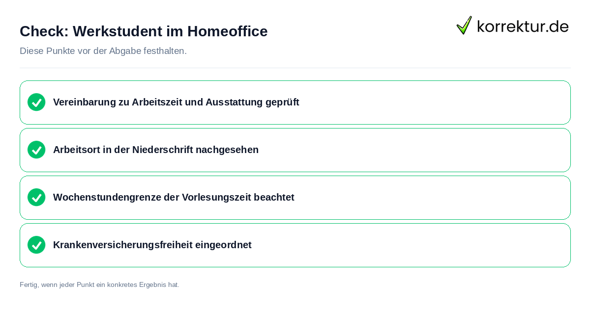 Check: Werkstudent im Homeoffice Werkstudent im Homeoffice: Prüfliste mit vier Punkten