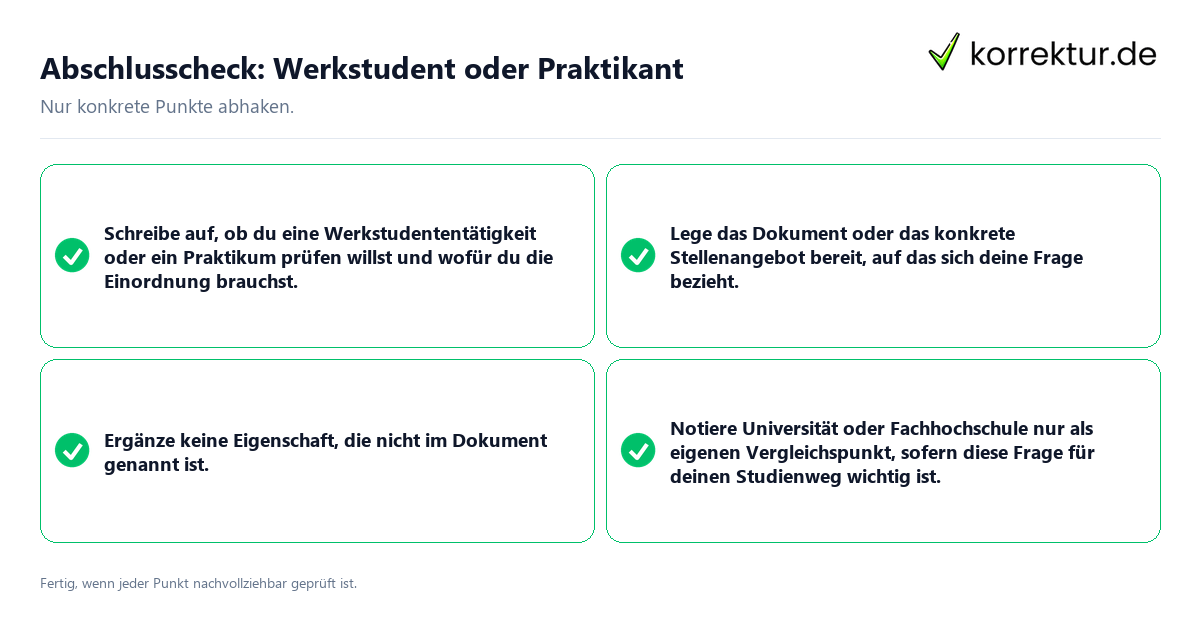 Konkreter Abschlusscheck zu Werkstudent oder Praktikant