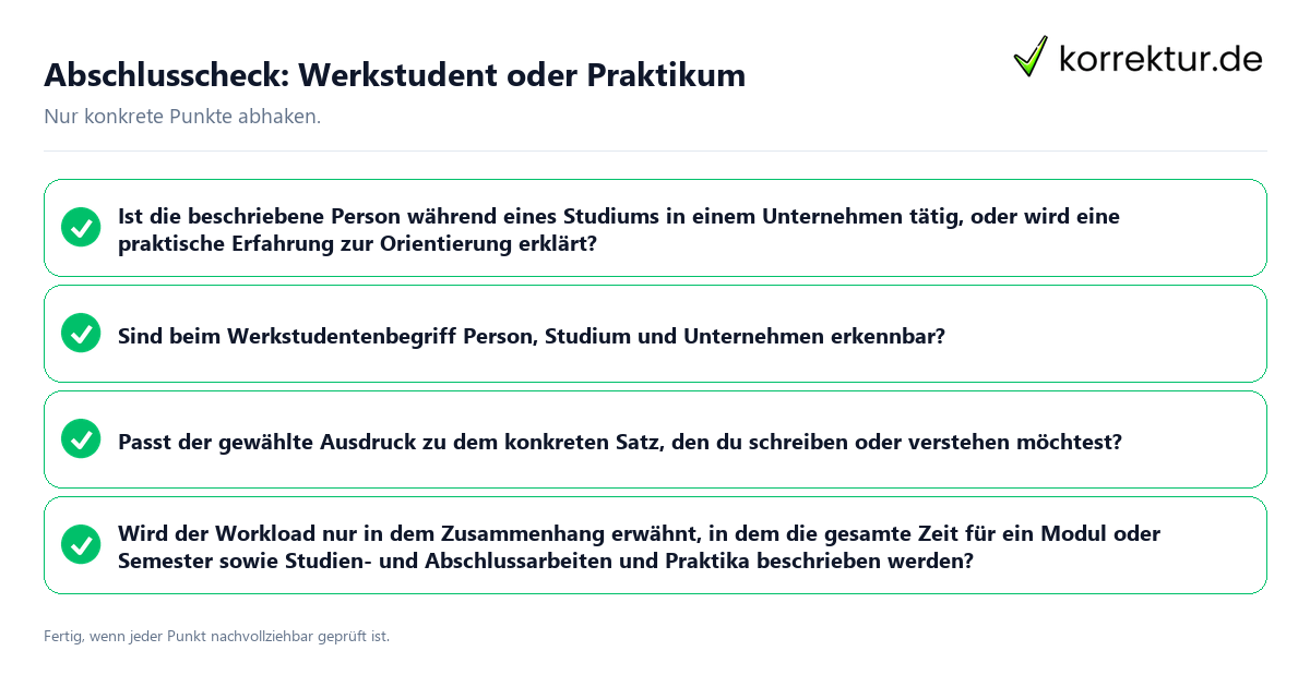 Konkreter Abschlusscheck zu Werkstudent oder Praktikum