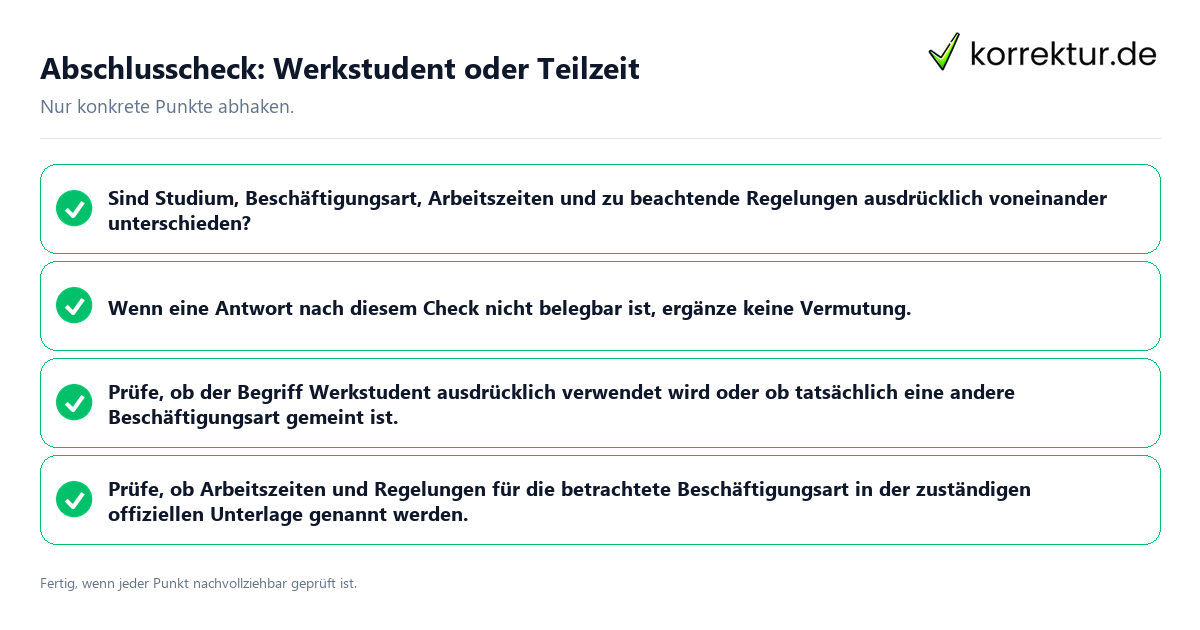 Konkreter Abschlusscheck zu Werkstudent oder Teilzeit