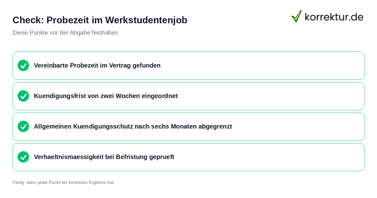 Probezeit im Werkstudentenjob: Prüfliste mit vier Punkten