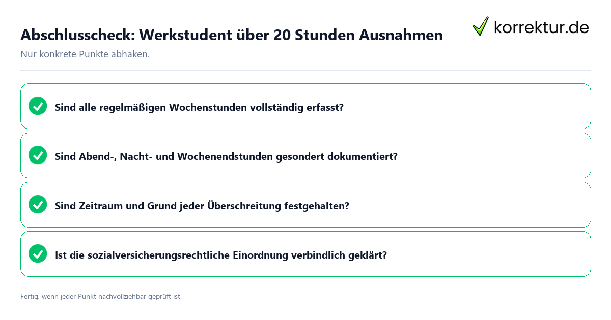 Abschlusscheck: Werkstudent über 20 Stunden Ausnahmen Konkreter Abschlusscheck zu Werkstudent über 20 Stunden Ausnahmen