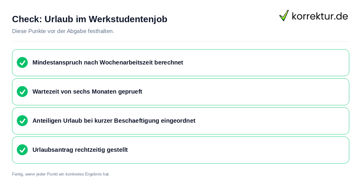 Urlaub im Werkstudentenjob: Prüfliste mit vier Punkten