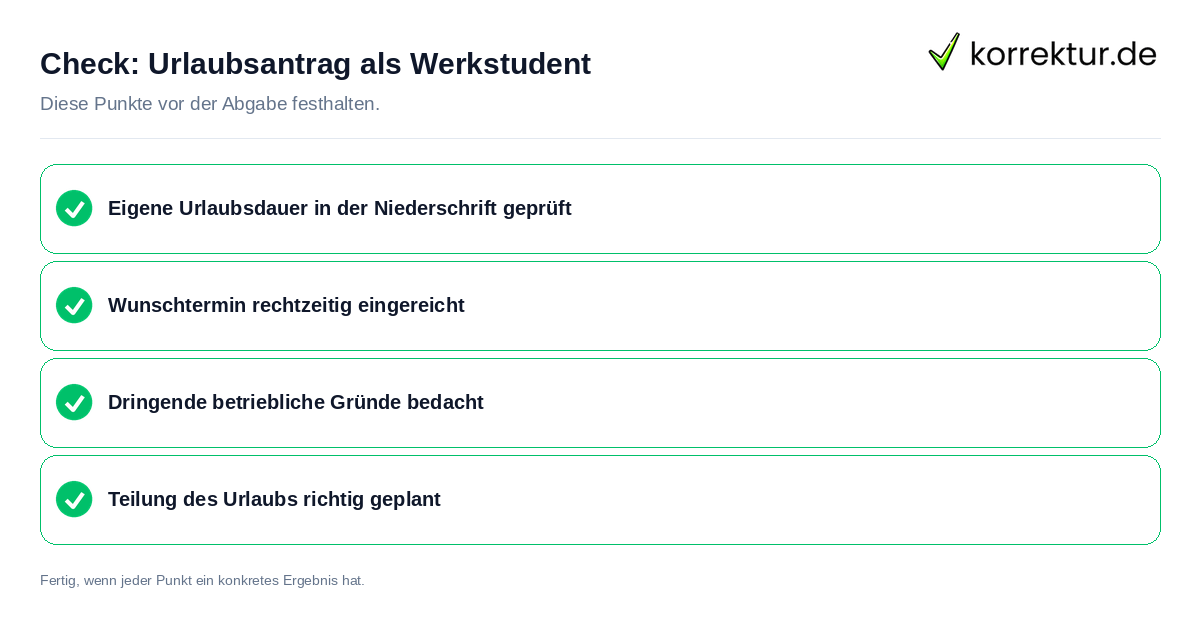 Urlaubsantrag als Werkstudent: Prüfliste mit vier Punkten