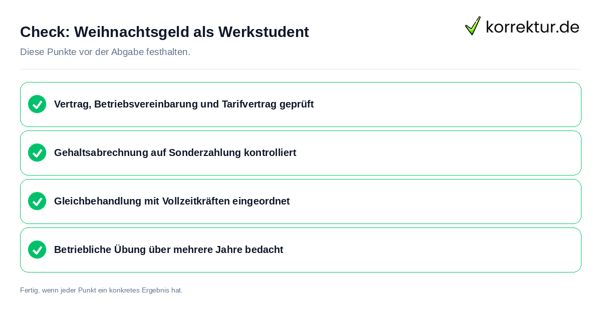 Weihnachtsgeld als Werkstudent: Prüfliste mit vier Punkten