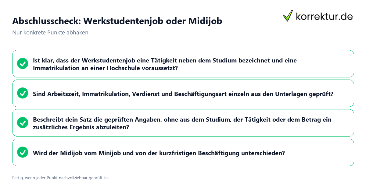Konkreter Abschlusscheck zu Werkstudentenjob oder Midijob