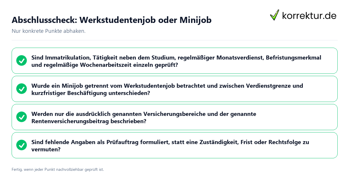 Abschlusscheck: Werkstudentenjob oder Minijob Konkreter Abschlusscheck zu Werkstudentenjob oder Minijob