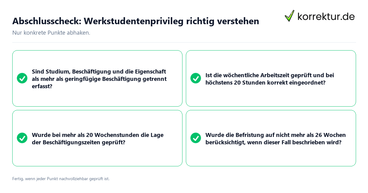 Konkreter Abschlusscheck zu Werkstudentenprivileg richtig verstehen