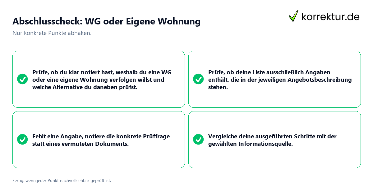Konkreter Abschlusscheck zu WG oder Eigene Wohnung
