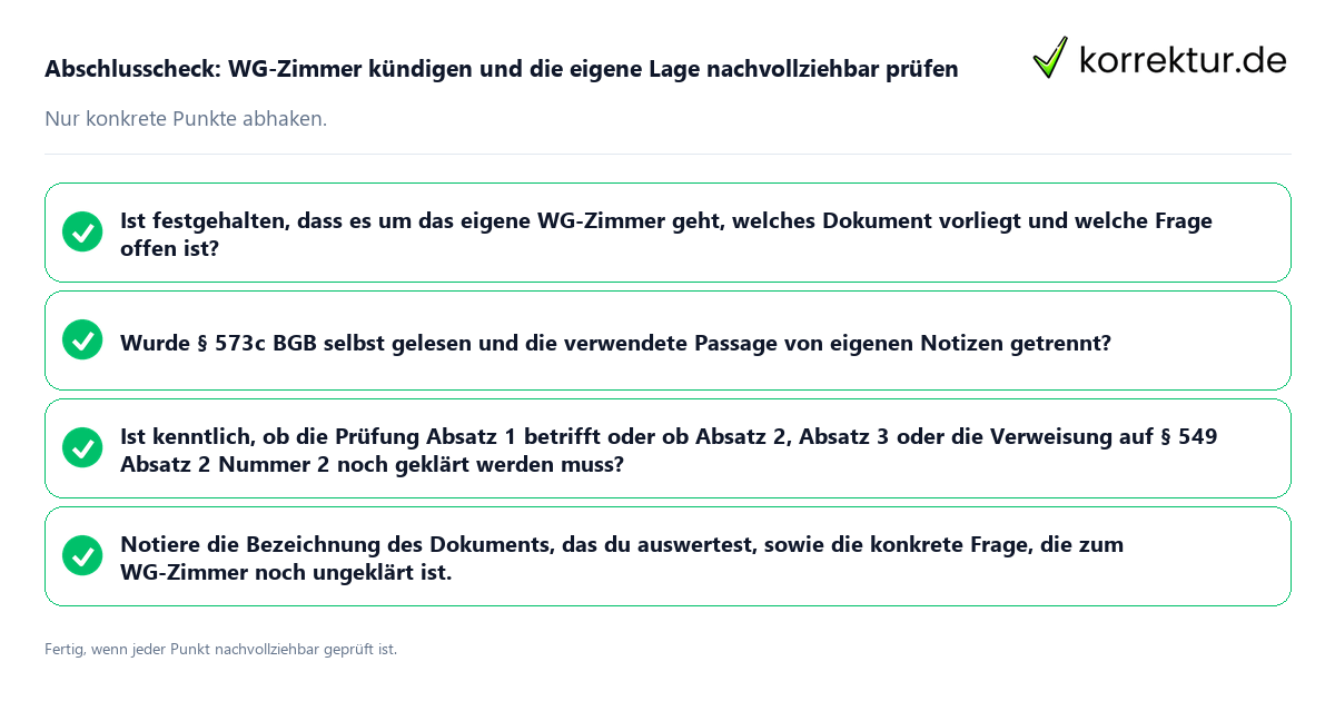Konkreter Abschlusscheck zu WG-Zimmer kündigen und die eigene Lage nachvollziehbar prüfen
