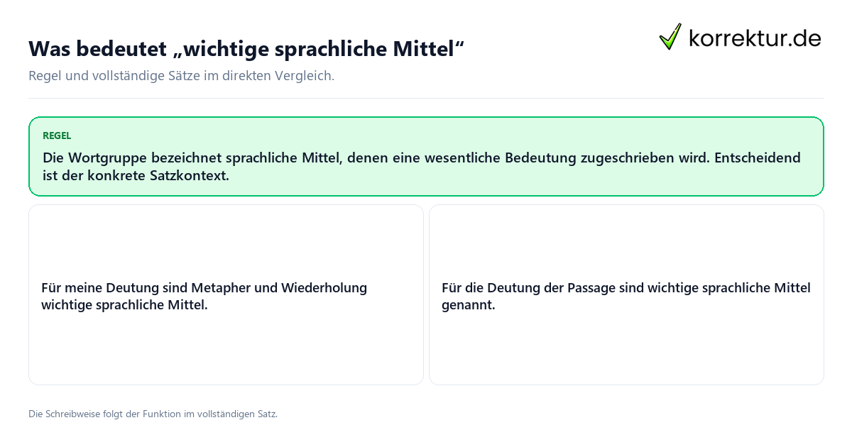 Konkrete Regel und vollständige Beispielsätze zu Was bedeutet „wichtige sprachliche Mittel“