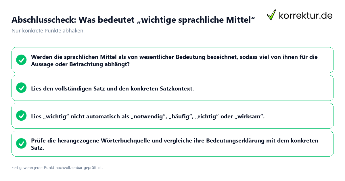 Konkreter Abschlusscheck zu Was bedeutet „wichtige sprachliche Mittel“