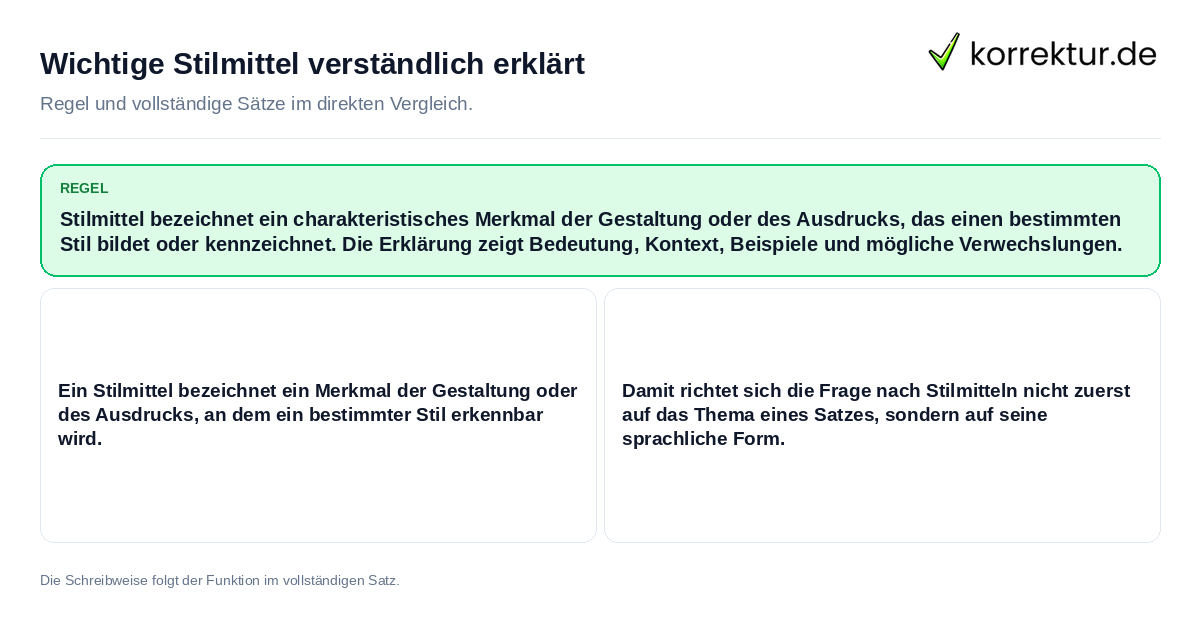 Konkrete Regel und vollständige Beispielsätze zu Wichtige Stilmittel verständlich erklärt