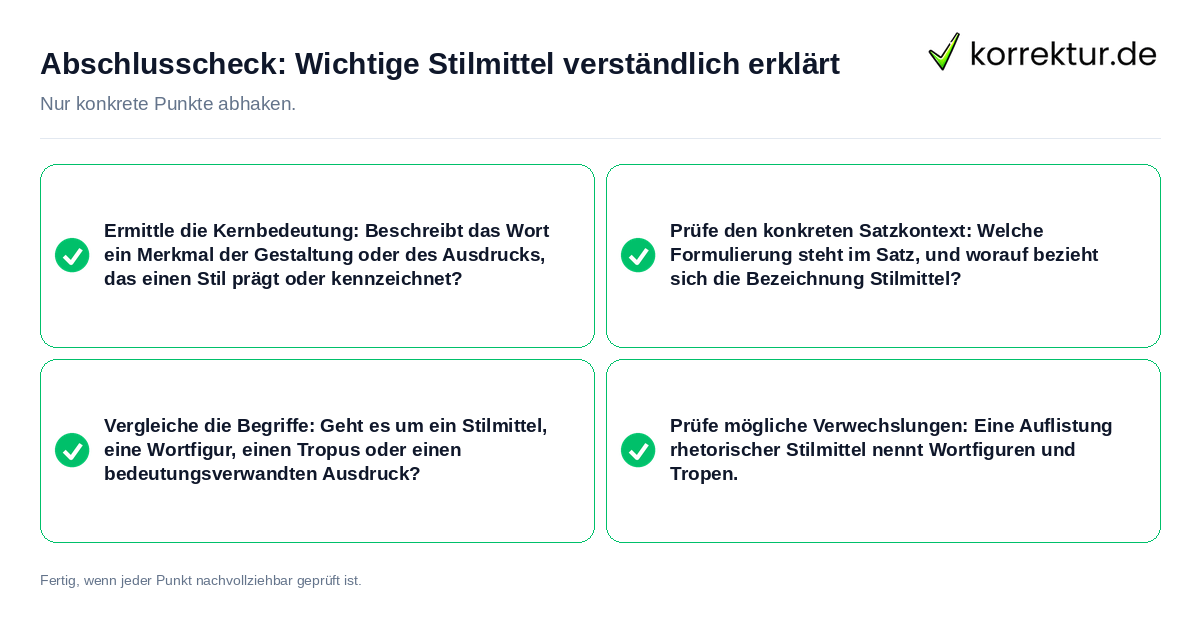 Konkreter Abschlusscheck zu Wichtige Stilmittel verständlich erklärt