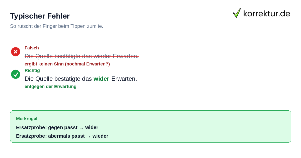 Beispiel für die häufige Verwechslung von wider und wieder
