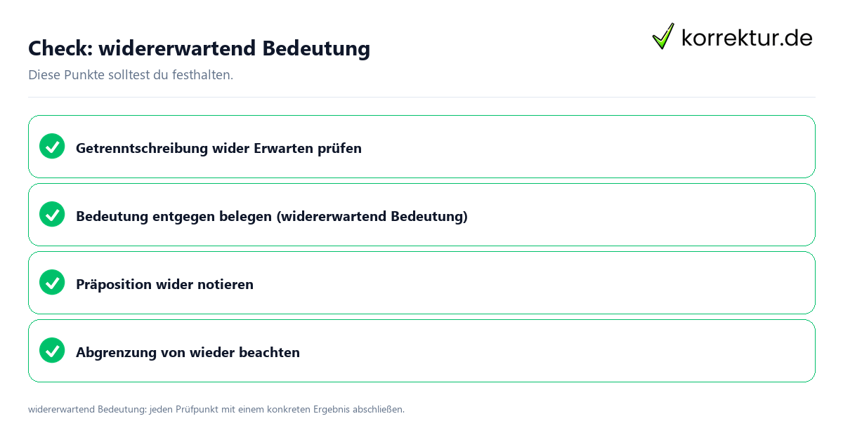 Widererwartend Bedeutung mit einer themenspezifischen Checkliste