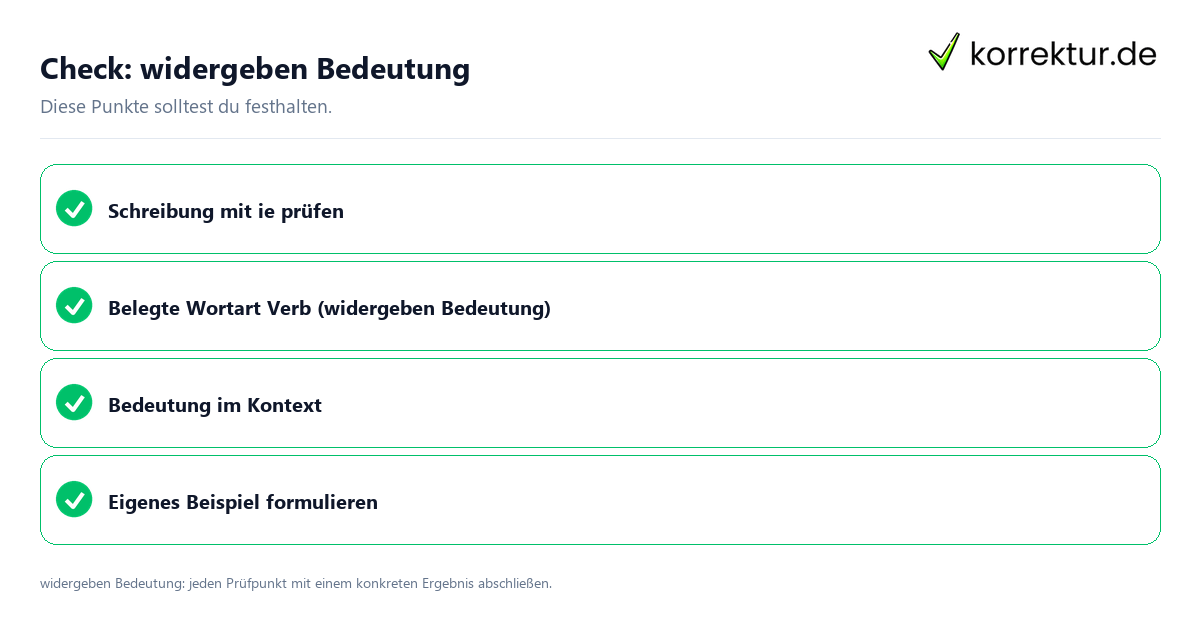Widergeben Bedeutung mit einer themenspezifischen Checkliste