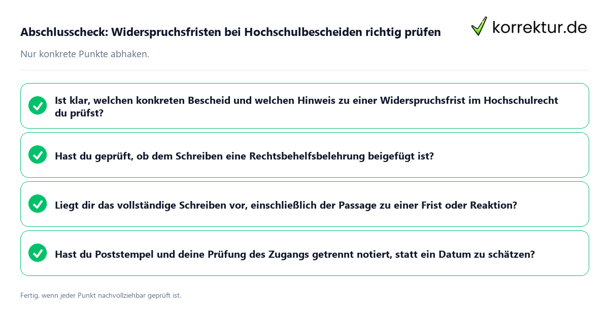 Konkreter Abschlusscheck zu Widerspruchsfristen bei Hochschulbescheiden richtig prüfen